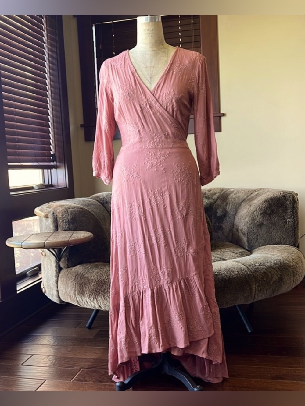 Love Stitch Dusty Rose Wrap Maxi Dress